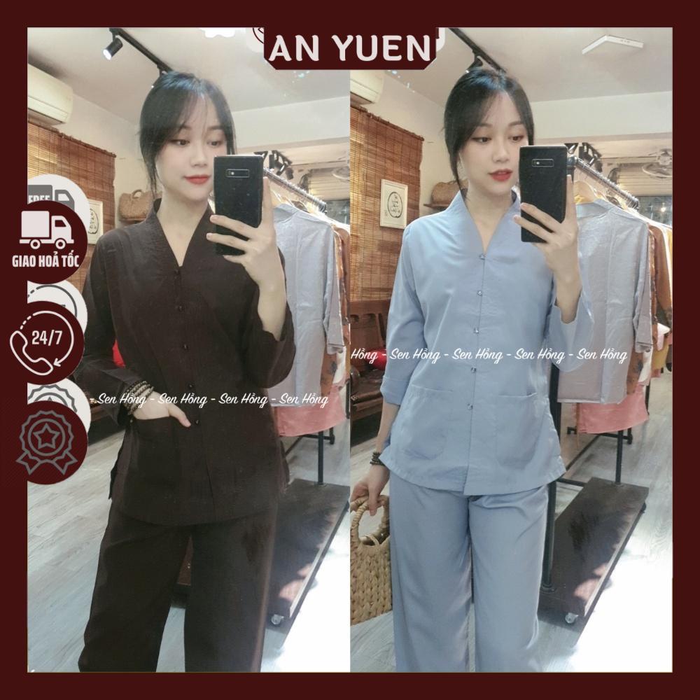 BỘ ĐỒ LAM ĐI CHÙA # quần áo Phật tử giá rẻ # set bà lai không hoạ tiết có túi áo 2 bên