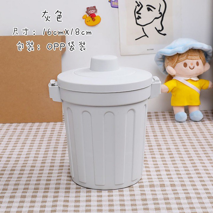 Thùng rác mini để bàn có nắp tặng kèm sticker Ins phong cách Nhật fuuko note