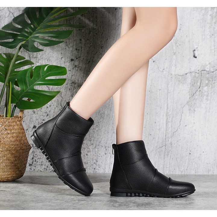 [CHẤT LƯỢNG] Giày boot nữ boot ống tháp tầng, boots 2 dây kéo da mềm không đau chân S036