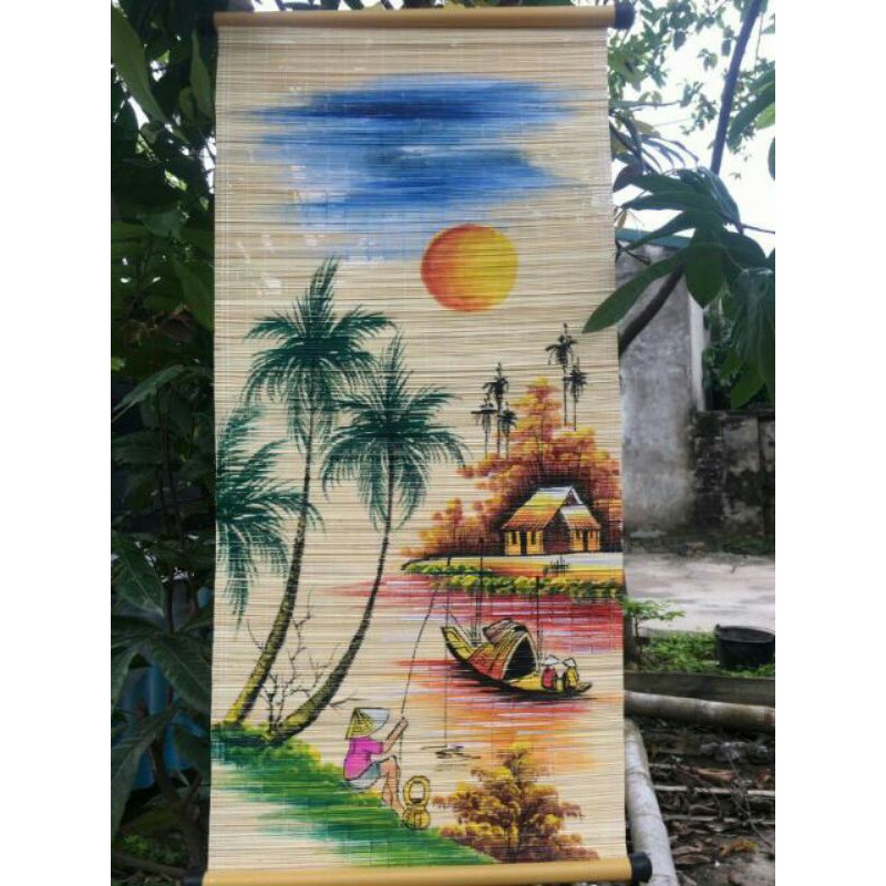 Tranh mành tre trang trí đẹp 30*60cm