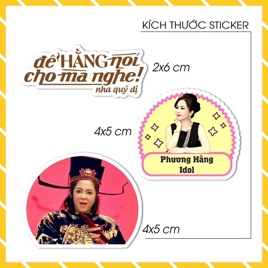 Hình Dán Cô Phương Hằng Meme - Sticker Dán Mũ Bảo Hiểm Chống Nước Cắt Sẵn Từng Hình Kích Thước A5