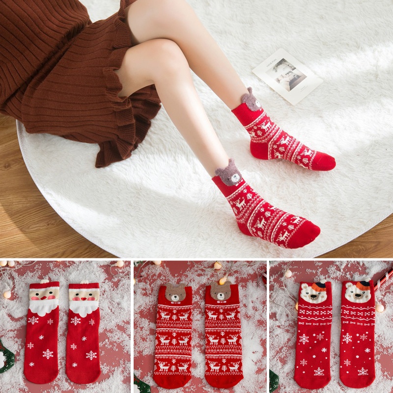 Vớ Cổ Trung In Họa Tiết Giáng Sinh Hoạt Hình 3D Phong Cách Nhật Bản Cho Nữ
