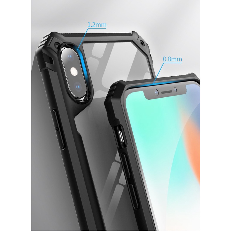 Ốp lưng Iphone X/ XS chống sốc cao cấp, mặt lưng trong suốt kèm gờ bảo vệ camera máy