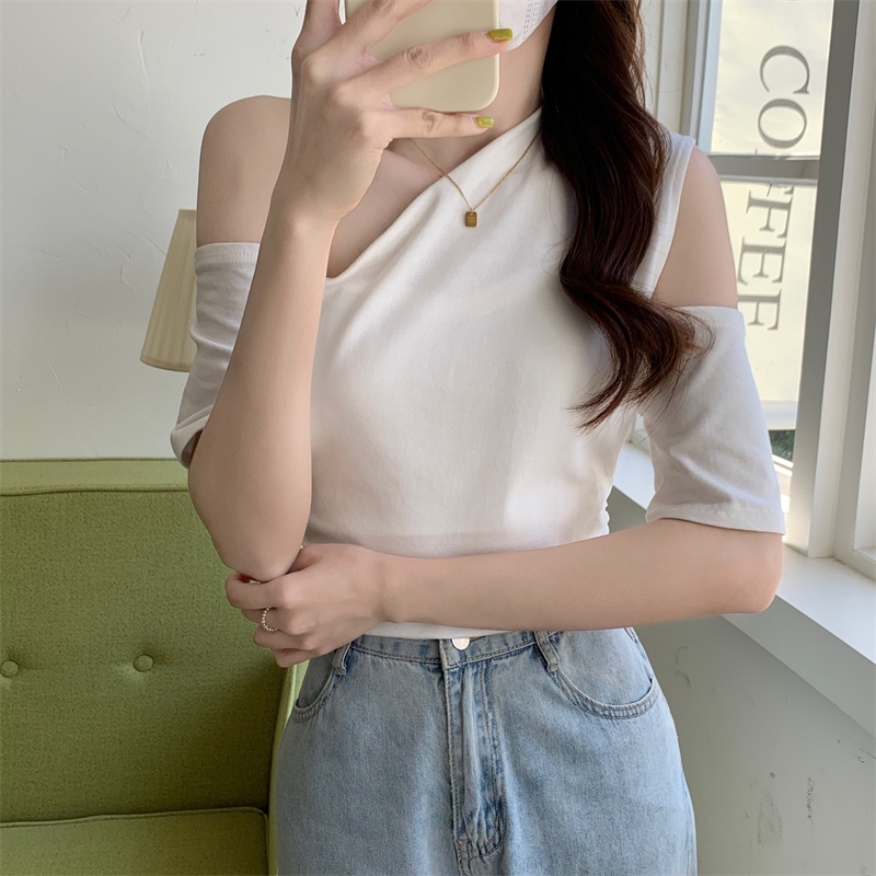 Áo nữ SUXI tay ngắn ôm dáng màu trơn lộ vai gợi cảm thời trang mùa hè