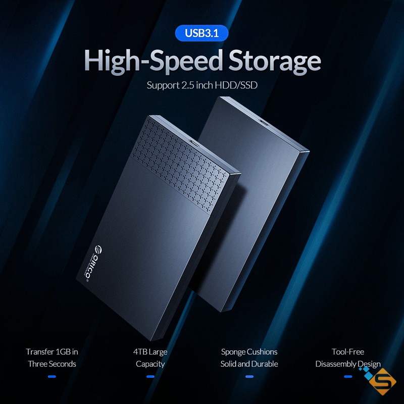 Hộp Ổ Cứng HDD SSD 2.5" ORICO 2526C3 4TB Type C USB 3.1 Sang SATA 3.0 5Gbps hỗ trợ UASP - Bảo Hành Chính Hãng 1 Năm