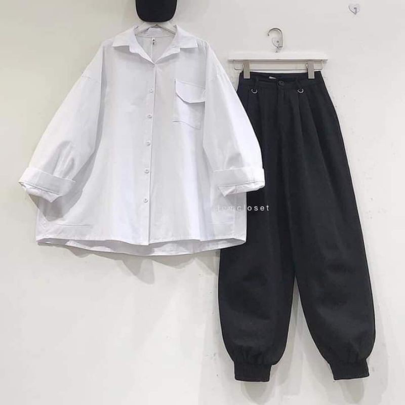 [Rẻ Vô Địch] Áo cotton tay lỡ Unisex mặc đôi ,nhóm , lớp------ ÁO SƠ MI DÀI TAY TÚI NẮP