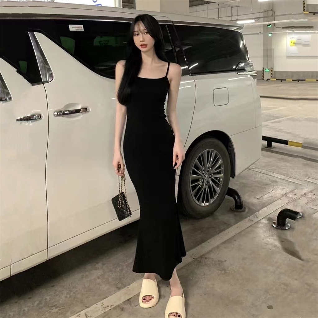 Đầm Đuôi Cá Không Tay Màu Đen Quyến Rũ Thời Trang Mùa Hè Cho Nữ