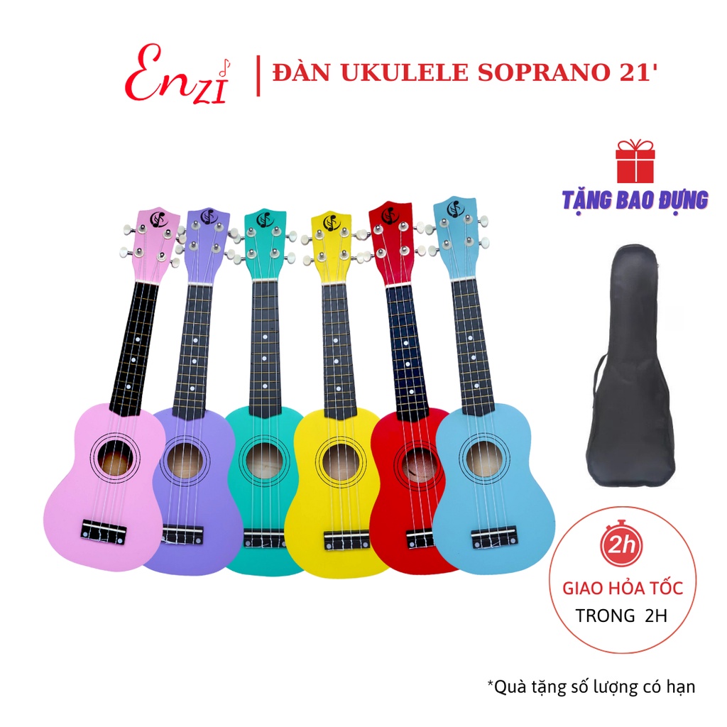 Đàn ukulele soprano gỗ xịn nhiều màu sắc size 21 inch hàng cao cấp Enzi