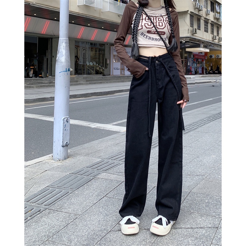 Quần jeans Nữ Dài Lưng Cao Dáng Rộng Thời Trang Hàn Quốc