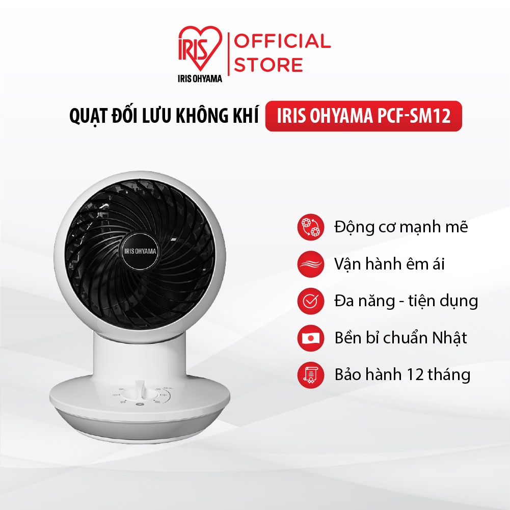 Quạt đối lưu không khí Iris Ohyama PCF-SM12 - Quạt để bàn tuần hoàn không khí với 3 chế độ gió, xoay 90°