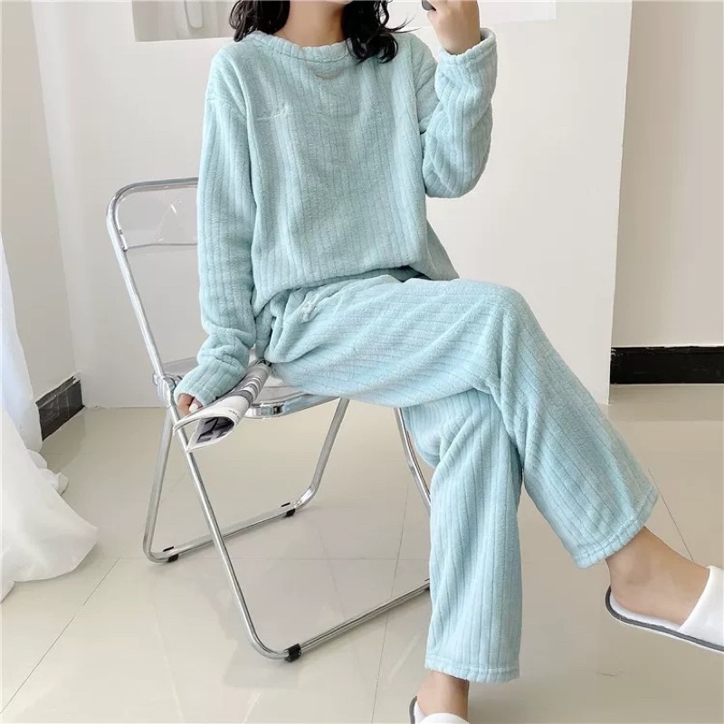 Bộ Nỉ Bông Lông Cừu Gân Tăm Unisex Siêu Ấm Dstudio