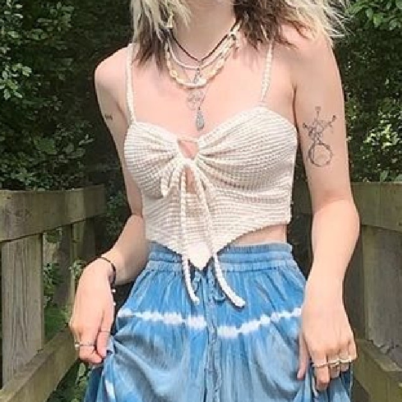 Áo Tank Top Dệt Kim Hở Lưng Đan Dây Chéo Thời Trang Quyến Rũ Cho Nữ