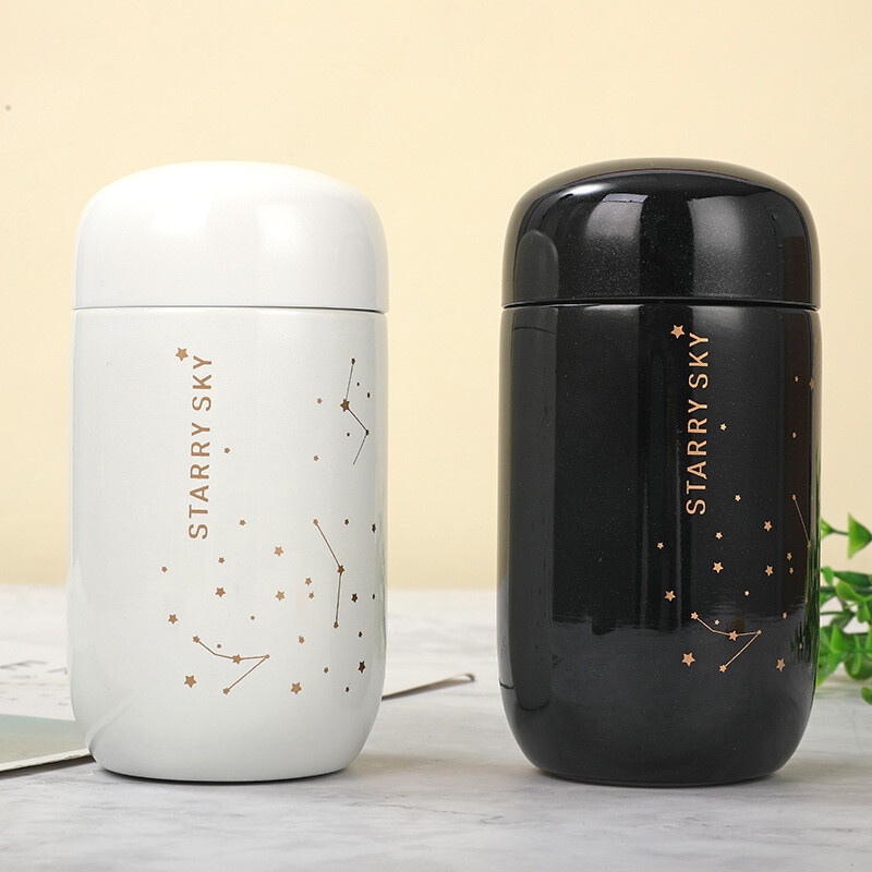 CỐC GIỮ NHIỆT cà phê hình quả trứng mini họa tiết bầu trời sao,Bình nước giữ nhiệt bằng thép không gỉ304 200ml dễ thương