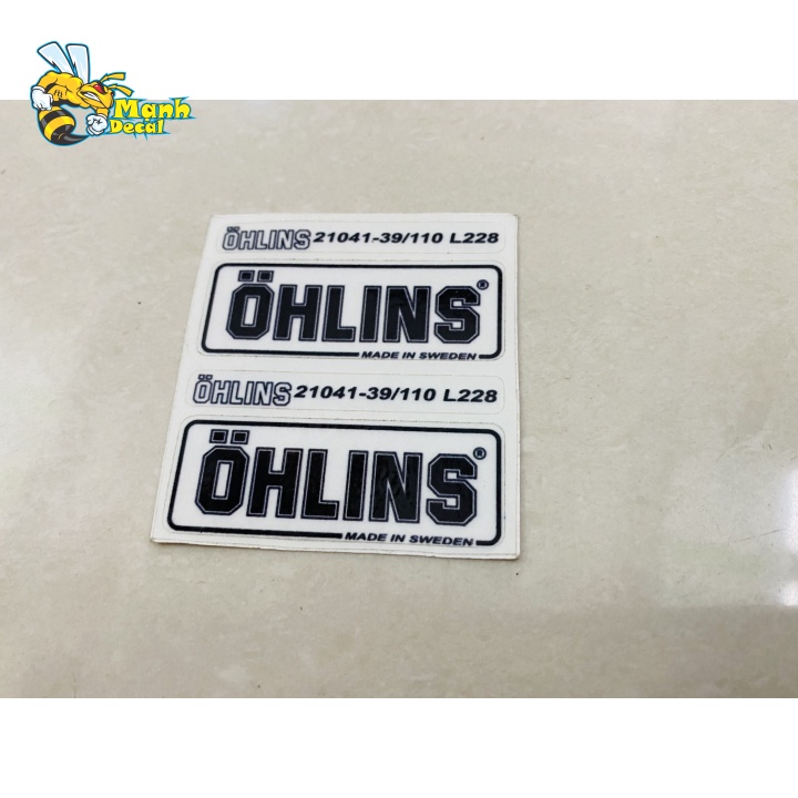 2 tem logo sticker ohlins in decal trong dán phuộc lò xo [Mạnh Decal]