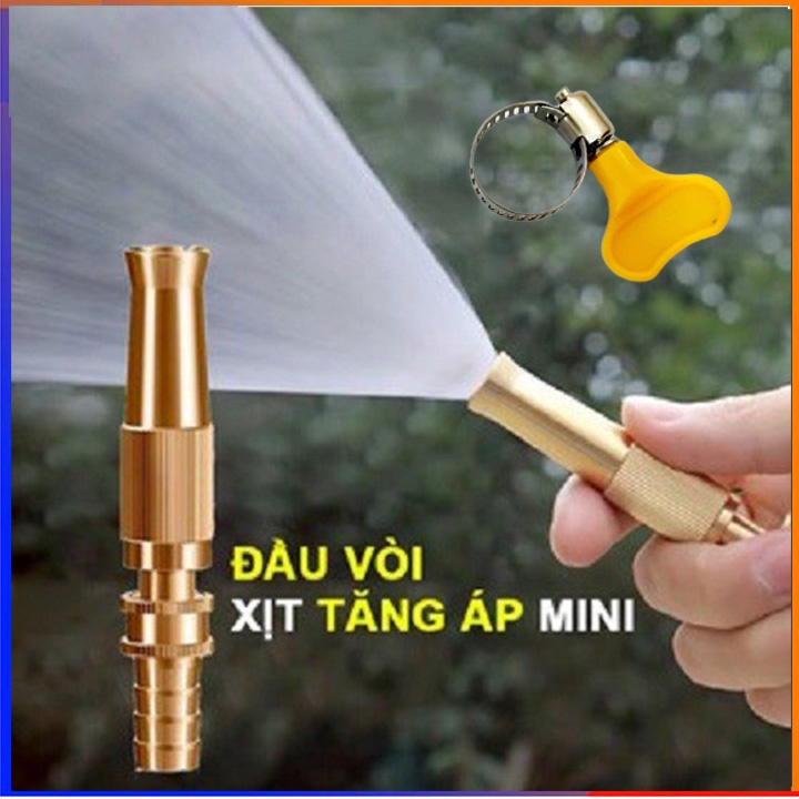 Đầu vòi xịt tăng áp lực nước mini bằng đồng tưới cây rửa xe cực mạnh kèm đai siết ống