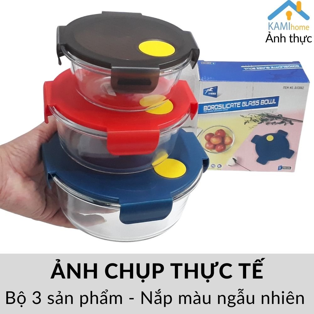 Hộp đựng cơm văn phòng - bảo quản thực phẩm 1 ngăn Thủy tinh chịu nhiệt Nóng Lạnh-Nắp chân không mã 20070 Kami