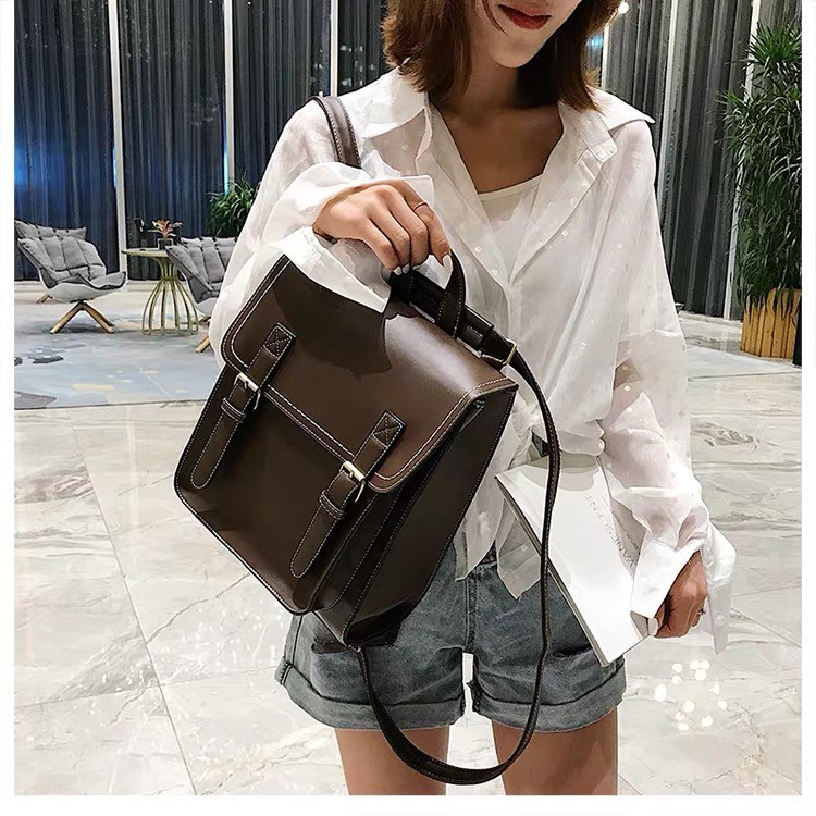BALO DA BALO NỮ THỜI TRANG PHONG CÁCH VINTAGE BALO VUÔNG HỌC SINH DA PU ULZZANG