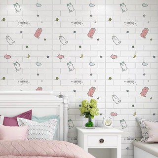Xốp dán tường hoạt hình Mây trăng sao, mèo xanh đỏ LOẠI 1 4mm