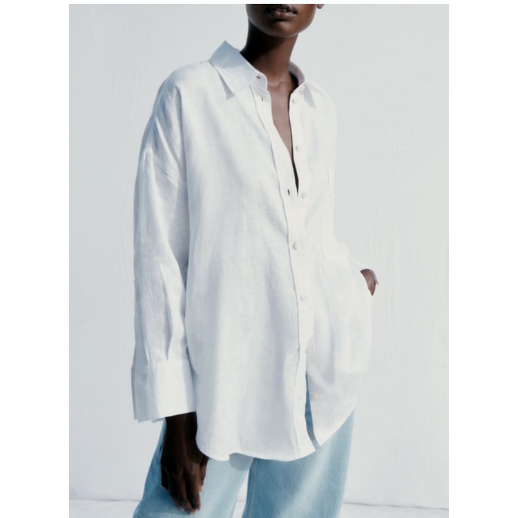 Áo Sơ Mi Zara Vải Lanh Phối Túi Thời Trang Mùa Xuân Cá Tính 8372034