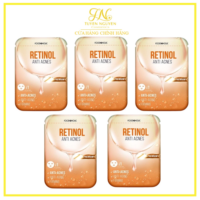 Combo 5 miếng Mặt nạ Retinol Foodaholic Anti Acnes Mask giảm mụn, tái tạo da 23ml - RETINOL