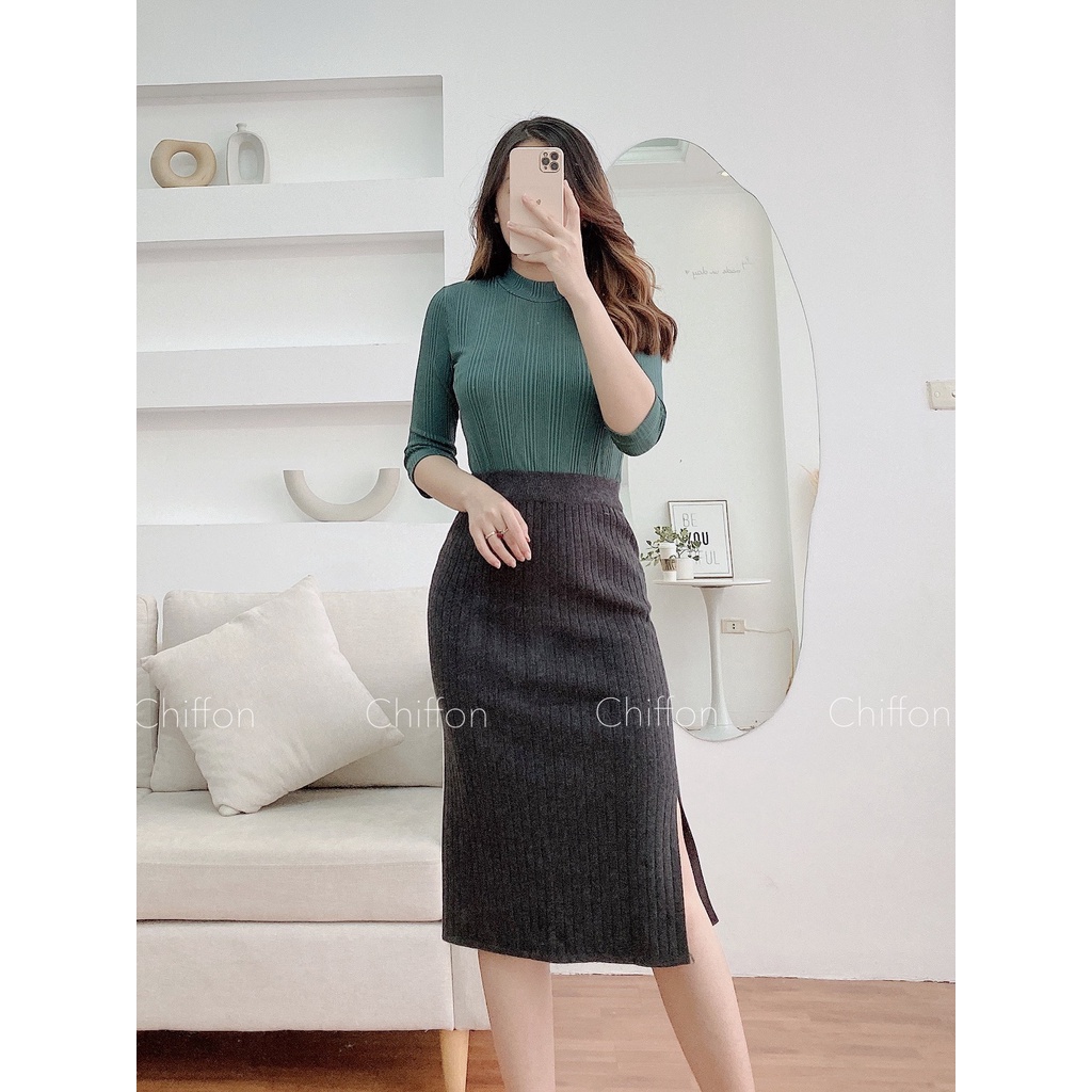 Chân váy bút chì len dáng dài xẻ sau thiết kế by Chiffon | BigBuy360 - bigbuy360.vn