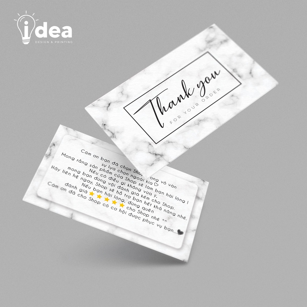 Card Cám Ơn, Card Thank You, Thiệp Cảm Ơn - Size 9x5,4cm - Giấy C300 Cán Màng Mờ 2 Mặt Màu Marble Sang Trọng