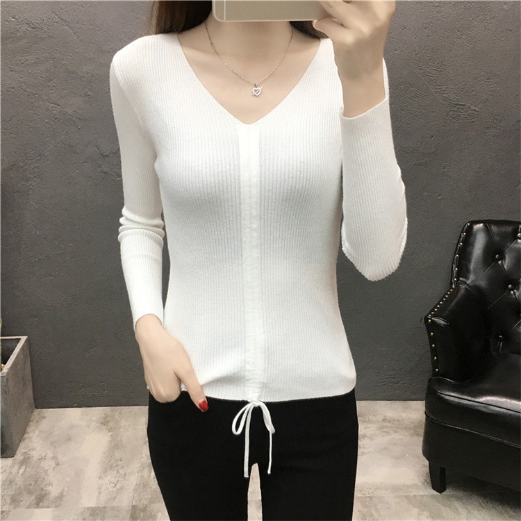 Áo len nữ cổ V có dây rút croptop trẻ trung al35