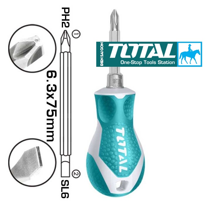 Tuốc nơ vít 2 đầu dẹp và bake 6.3 X 75MM PH2+SL6 Dài 110mm Total THT250216