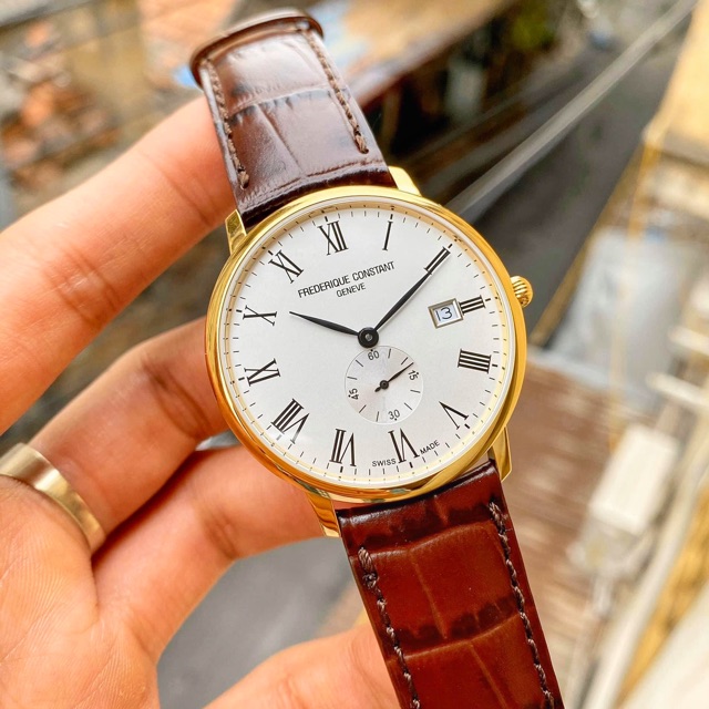 Đồng hồ nam Frederique Constant FC-245WR5S5 máy Quat Swiss Made, mạ vàng PVD, kính Sapphire, lịch ngày, dây da, 40mm