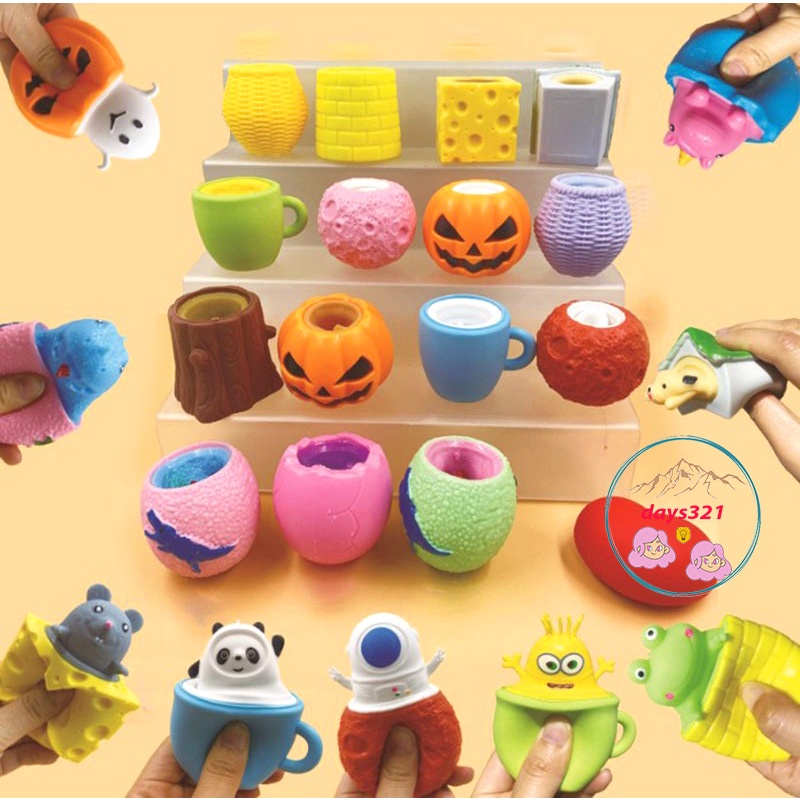 Thú squishy trốn trong cốc núp trong chuồng ngộ nghĩnh bóp tay đàn hồi xả stress cực mạnh troll giải trí vui