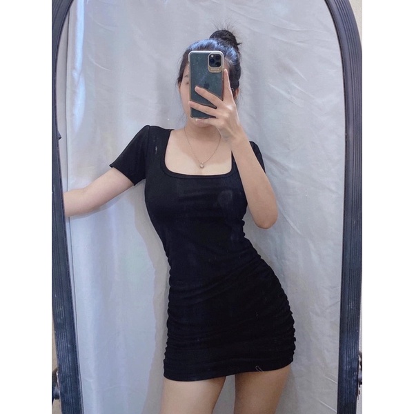 Đầm đen KIKAN DRESS thiết kế dáng ôm cổ vuông siêu xinh, Váy kiểu nữ dự tiệc dáng ngắn chất cotton co dãn | BigBuy360 - bigbuy360.vn