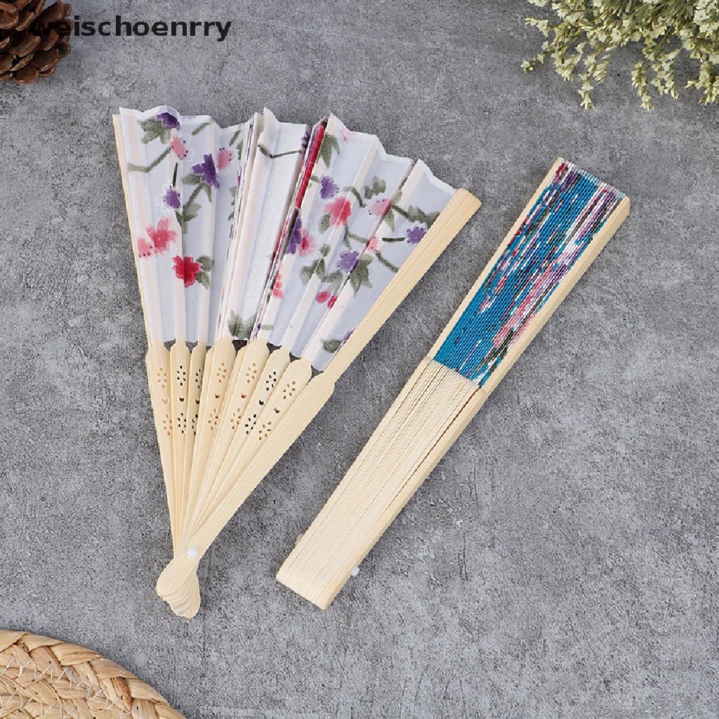 Quạt xếp cầm tay bằng lụa phong cách thanh lịch tùy chọn họa tiết