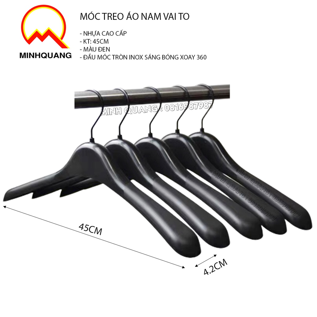 MÓC TREO QUẦN ÁO NAM VAI TO, NHỰA CAO CẤP, ĐẦU MÓC INOX KHÔNG RỈ XOAY 360, CHUYỀN DÙNG CHO CỦA HÀNG VÀ SHOP THỜI TRANG