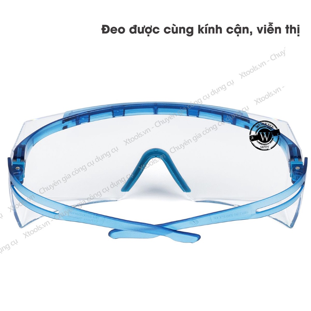 Kính bảo hộ 3M SF3701ASGAF-BLU kính Super OTG đeo ngoài kính cận, chống trượt, chống hơi nước, trầy xước, chống tia UV