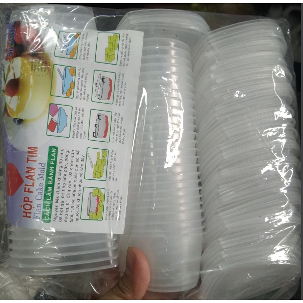 10 Hũ nhựa tim làm bánh flan caramen, rau câu