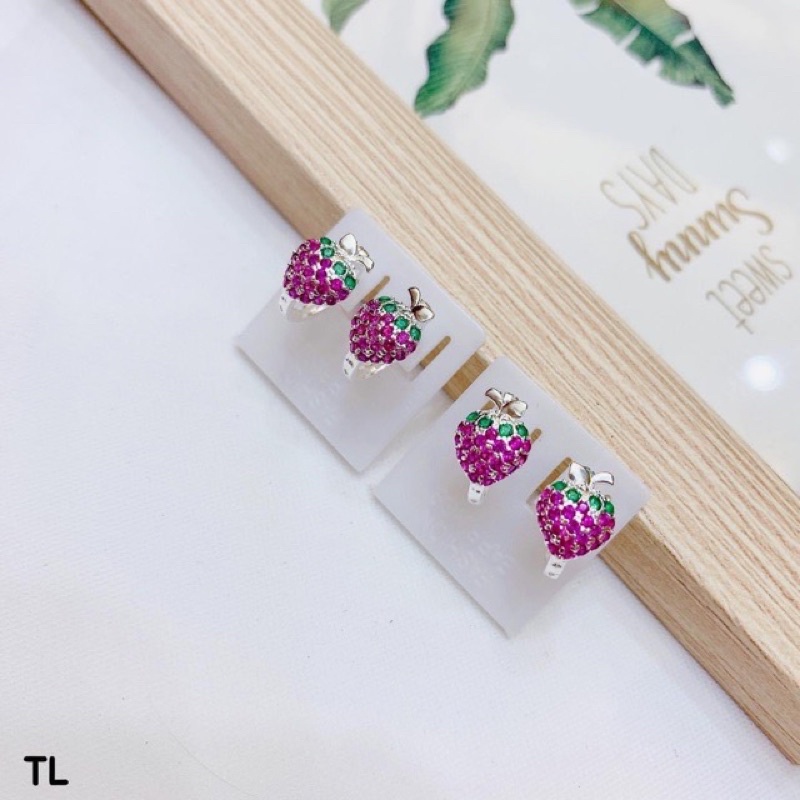 Bông tai quả dâu BNP dáng bật cho bé XINH XẮN. bạc ta