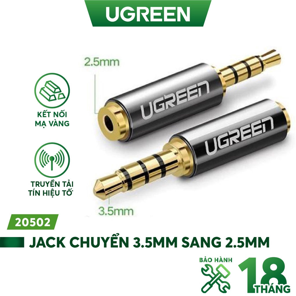 Đầu chuyển đổi 3.5mm đực sang 2.5mm cái dài 25mm UGREEN 20502 (Đen)