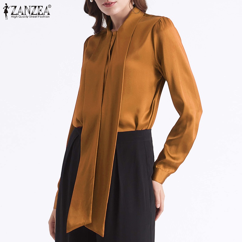 Áo sơ mi ZANZEA dài tay thắt nơ cổ thời trang dành cho nữ