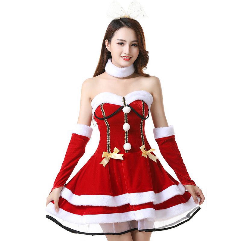 Đầm Đỏ Trễ Vai Hóa Trang Ông Già Noel Gợi Cảm Cho Nữ