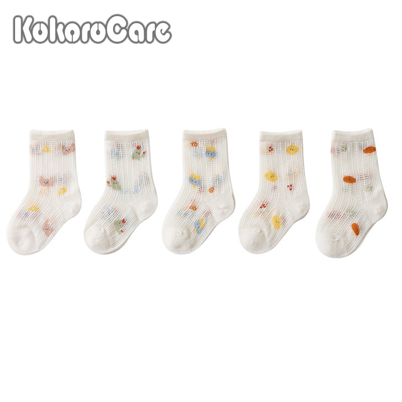 5 Đôi tất KOKOROCARE YSZ-15 vải lụa lạnh không khung xương in chủ đề xương rồng đáng yêu cho bé 6 tháng-5 tuổi