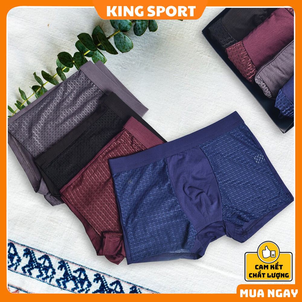 Combo 4 Quần sịp nam boxer đùi cao cấp chất liệu thun cotton lưới thông hơi thoáng mát KING SPORT