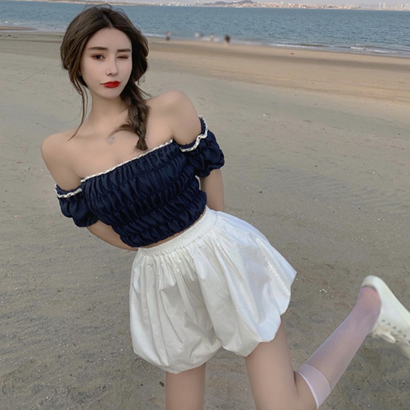 Quần Ngắn Lưng Thun Ống Rộng Thời Trang Cho Nữ