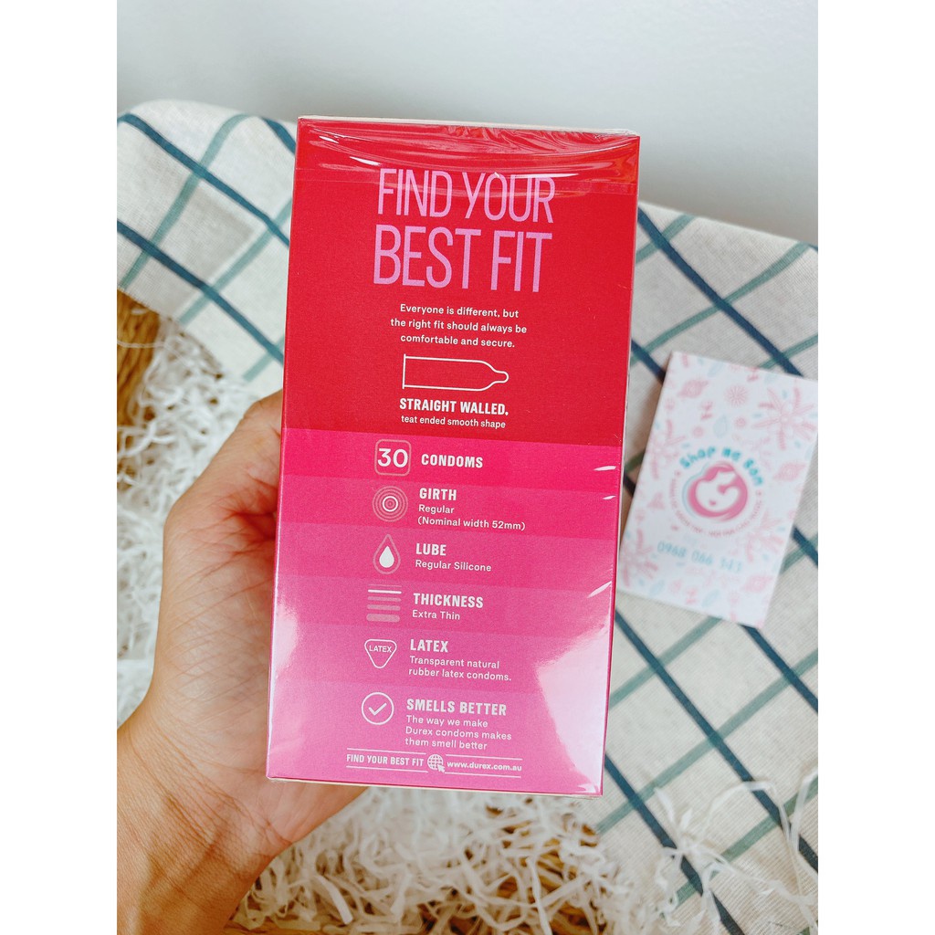 Bao cao su siêu mỏng Durex Fetherlite, Durex Pleasure Me hộp 30 cái  - Chuẩn Úc