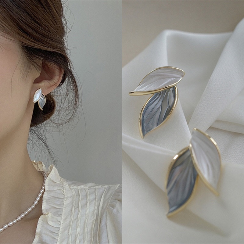 Bông Tai Thiết Kế Hình Chiếc Lá Độc Đáo Xinh Xắn Dễ Thương