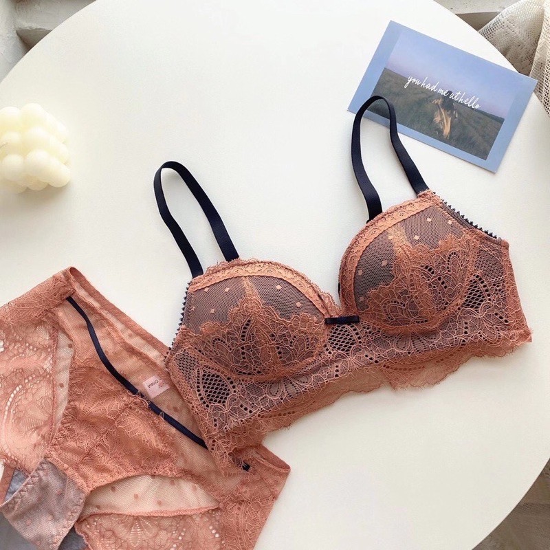 Set bộ đồ lót ren dây vai đính nơ Sale