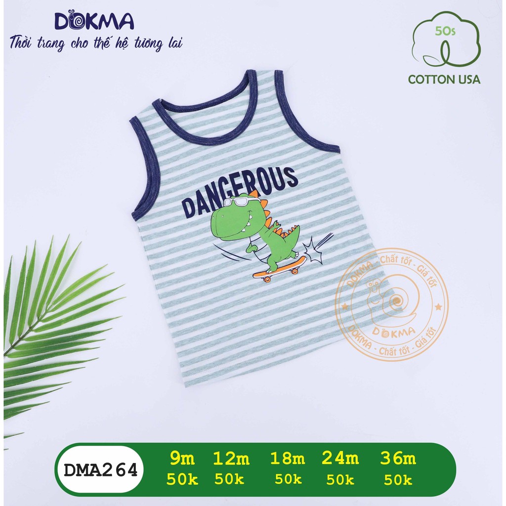 DMA264 Áo ba lỗ bé trai Dokma kẻ ngang in hình (9-36M)