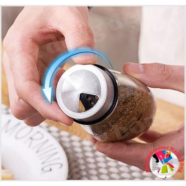 Set 6 lọ gia vị thủy tinh kèm giá đỡ xoay 360 độ