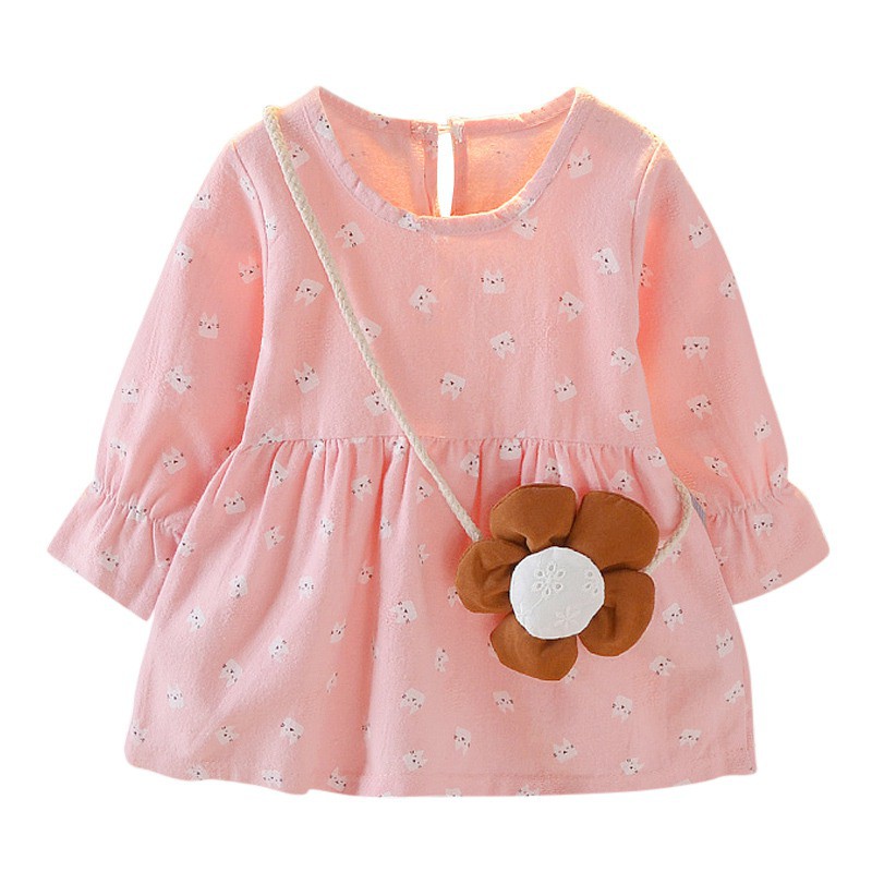 Đầm suông tay dài vải cotton êm ái và dễ thương cho bé gái