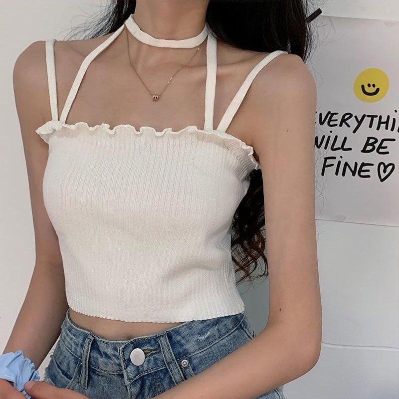 Áo Hai Dây Dệt Kim Dáng Ngắn Thời Trang Mùa Hè Hàng Mới Dành Cho Bạn Nữ