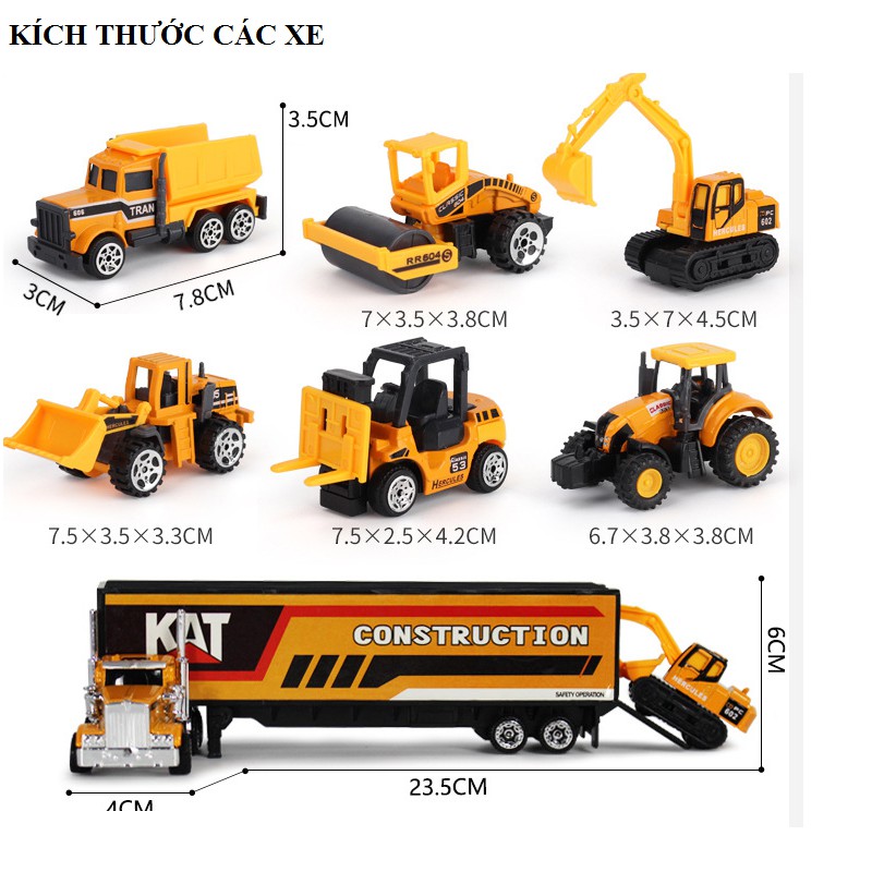 Bộ xe mô hình tô tô công trình Die cast các loại tỉ lệ 1:64 đồ chơi trẻ em